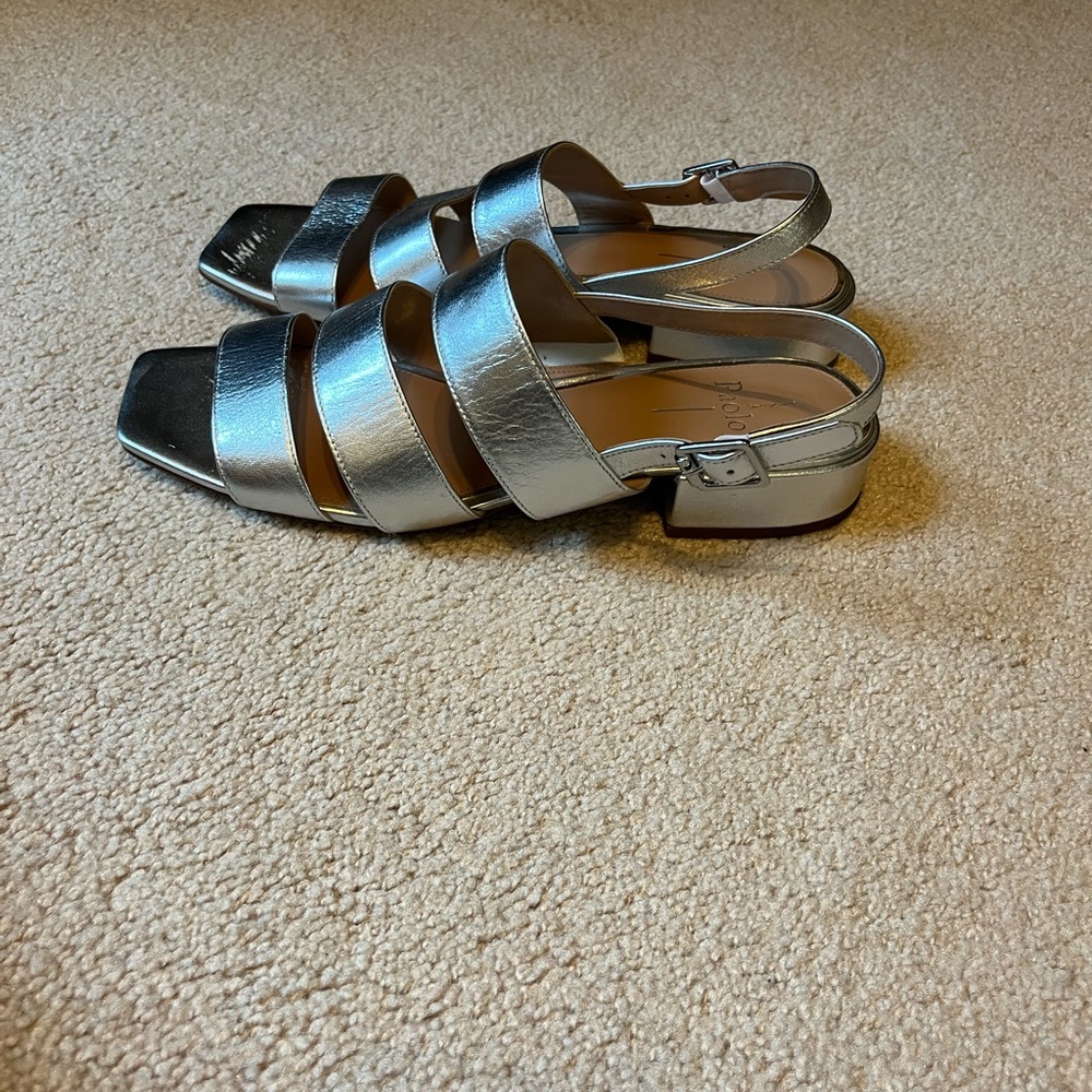 Silver Sandals with block heel, worn once.